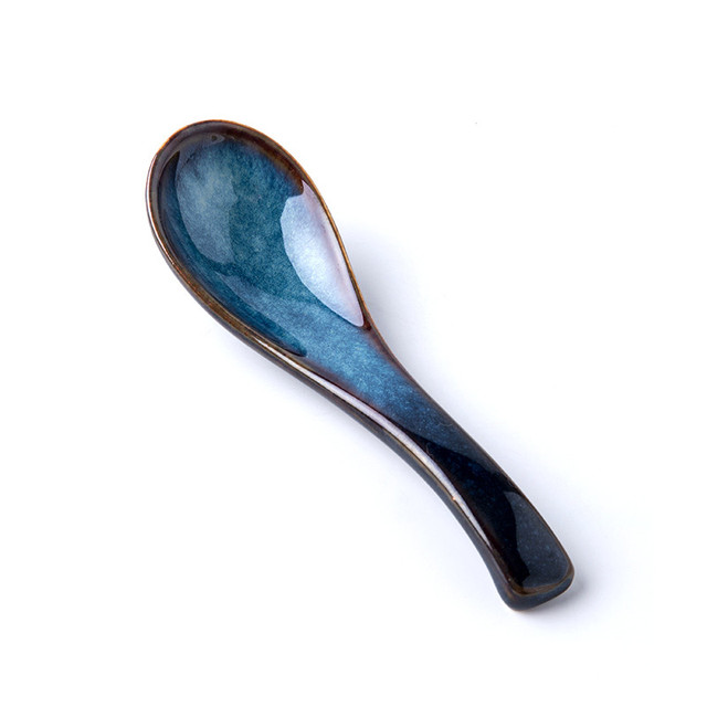 Japońska ceramiczna łyżka do zupy w niebieskim kolorze, 4 sztuki w zestawie - Wianko - 9
