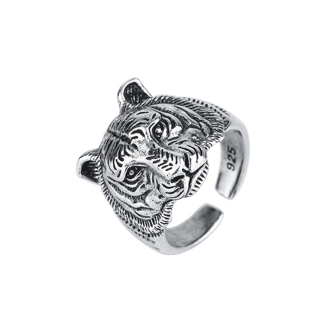 Męski pierścień regulowany zodiak Tiger Hipster Hip-Hop ze srebra pr.925 w stylu retro jako trendy biżuteria prezenty - Wianko - 5