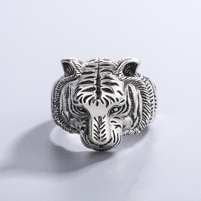 Męski pierścień regulowany zodiak Tiger Hipster Hip-Hop ze srebra pr.925 w stylu retro jako trendy biżuteria prezenty - Wianko - 1