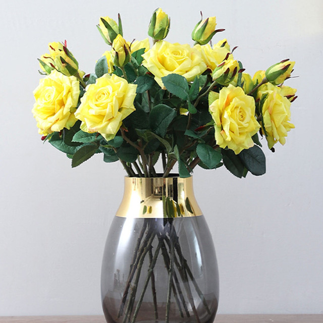 Róża jedwabna 47cm - sztuczny kwiat w kolorach: biały, żółty, różowy, czerwony - Wianko - 6