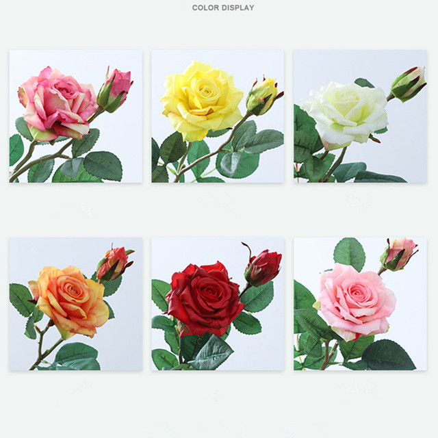 Róża jedwabna 47cm - sztuczny kwiat w kolorach: biały, żółty, różowy, czerwony - Wianko - 4