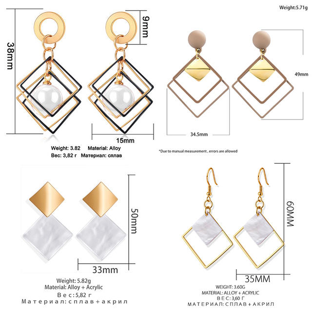 Kolczyki wiszące BICUX New Fashion Square Dangle - geometria i styl koreański - Wianko - 1