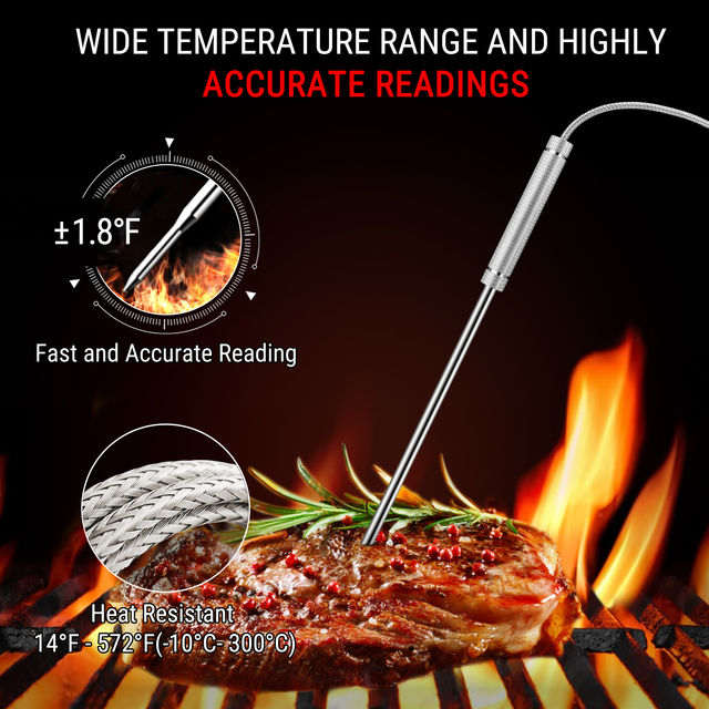 ThermoPro TP27C - cyfrowy termometr kuchenny z 4 sondami do mięsa, piekarnika, grilla i rybowania z podświetleniem - Wianko - 6