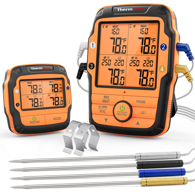 ThermoPro TP27C - cyfrowy termometr kuchenny z 4 sondami do mięsa, piekarnika, grilla i rybowania z podświetleniem - Wianko - 2