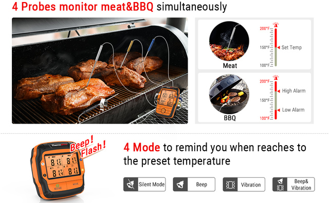 ThermoPro TP27C - cyfrowy termometr kuchenny z 4 sondami do mięsa, piekarnika, grilla i rybowania z podświetleniem - Wianko - 5