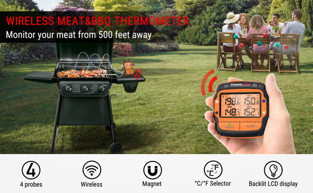 ThermoPro TP27C - cyfrowy termometr kuchenny z 4 sondami do mięsa, piekarnika, grilla i rybowania z podświetleniem - Wianko - 1