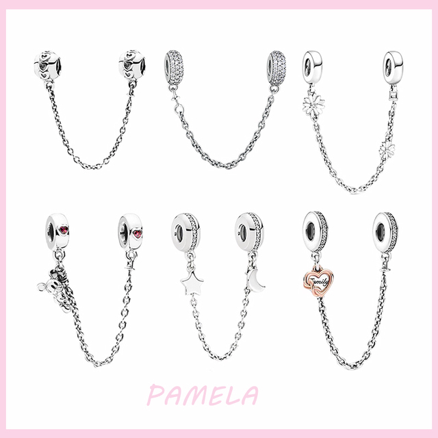 Pandora bransoletka z PAMELA 925 srebrnym łańcuchem bezpieczeństwa, zdobiona gwiazdą kwiatu - prezent na Boże Narodzenie, biżuteria DIY - Wianko - 1