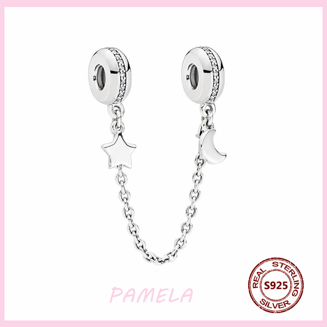 Pandora bransoletka z PAMELA 925 srebrnym łańcuchem bezpieczeństwa, zdobiona gwiazdą kwiatu - prezent na Boże Narodzenie, biżuteria DIY - Wianko - 2