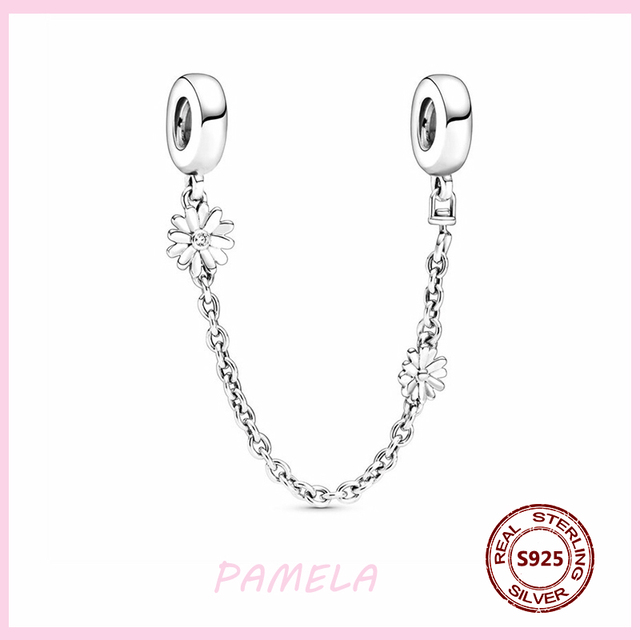 Pandora bransoletka z PAMELA 925 srebrnym łańcuchem bezpieczeństwa, zdobiona gwiazdą kwiatu - prezent na Boże Narodzenie, biżuteria DIY - Wianko - 3