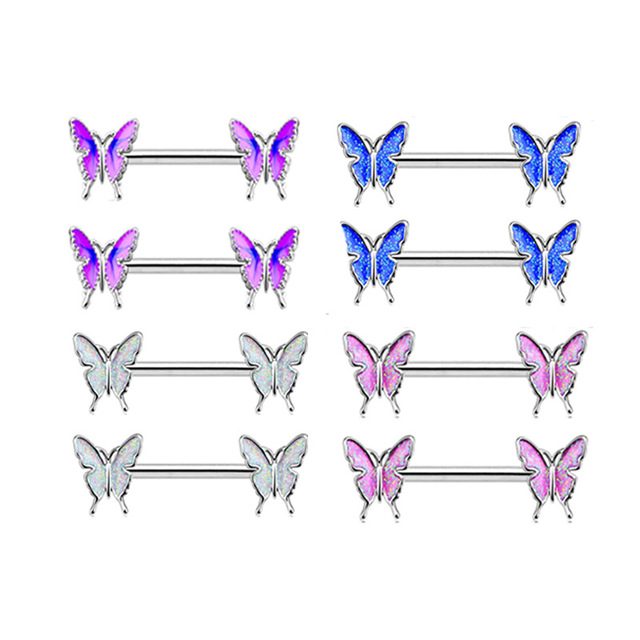 Motyl brzana sutek - para uroczych pierścieni ze stali nierdzewnej do piercingu sutków - Wianko - 1