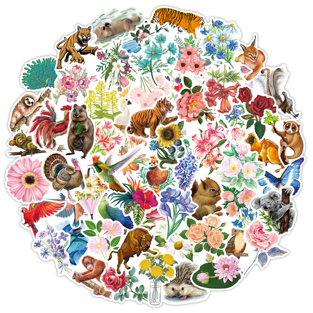 160 Naklejek ze zwierzętami - niedźwiedź, tygrys, kwiaty, Anime - na deskorolkę, samochód, laptop, butelkę wody i gitarę dla dzieci - Wianko - 6