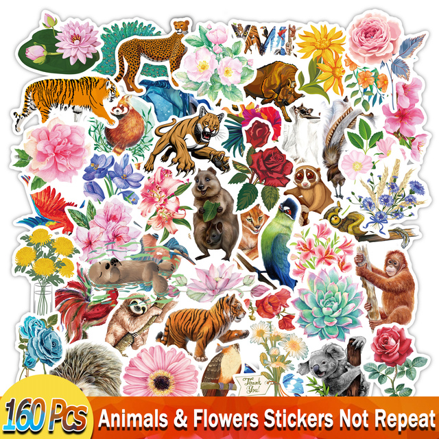 160 Naklejek ze zwierzętami - niedźwiedź, tygrys, kwiaty, Anime - na deskorolkę, samochód, laptop, butelkę wody i gitarę dla dzieci - Wianko - 5