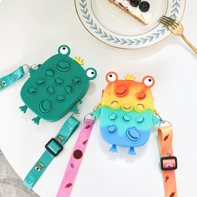 Antystresowy portfel damska torebka Push Bubble Rainbow Frog Coin z motywem zabawki spinner, prosta i modna dla dzieci - Wianko - 2