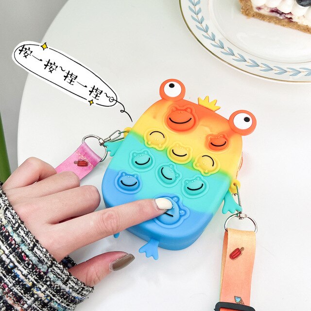 Antystresowy portfel damska torebka Push Bubble Rainbow Frog Coin z motywem zabawki spinner, prosta i modna dla dzieci - Wianko - 3
