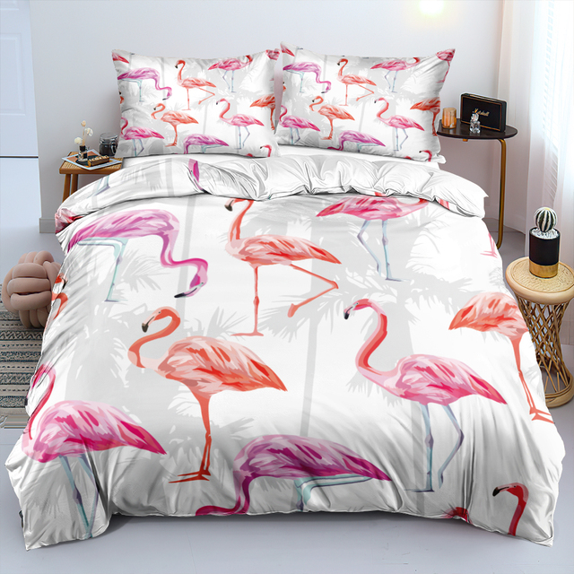 Zestaw pościeli Flamingo 3D Design czarna kołdra + osłona na poduszkę, rozmiar król królowa Super szersze 160x200cm - Wianko - 8