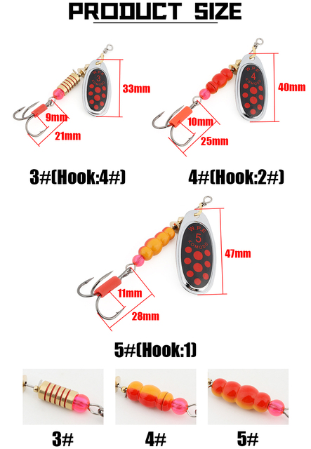 Przynęta woblerek W.P.E Spinner Fishing Lure w wadze 3g, 4g, 5g, z haczykami i metalowym korpusie z mosiądzu – idealna dla bassów, pikes i innych drapieżników - Wianko - 3