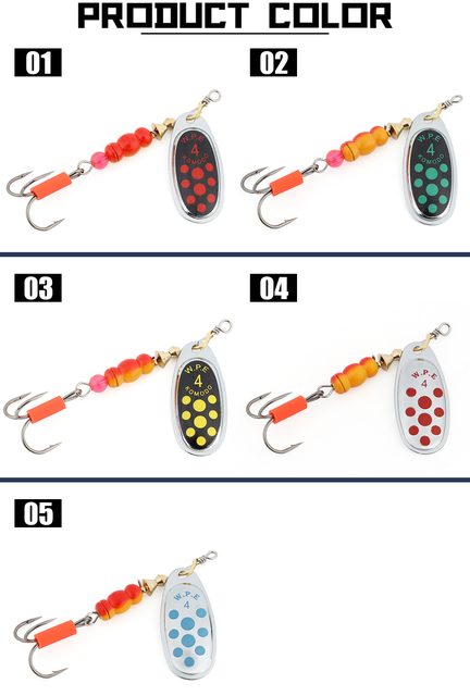 Przynęta woblerek W.P.E Spinner Fishing Lure w wadze 3g, 4g, 5g, z haczykami i metalowym korpusie z mosiądzu – idealna dla bassów, pikes i innych drapieżników - Wianko - 5