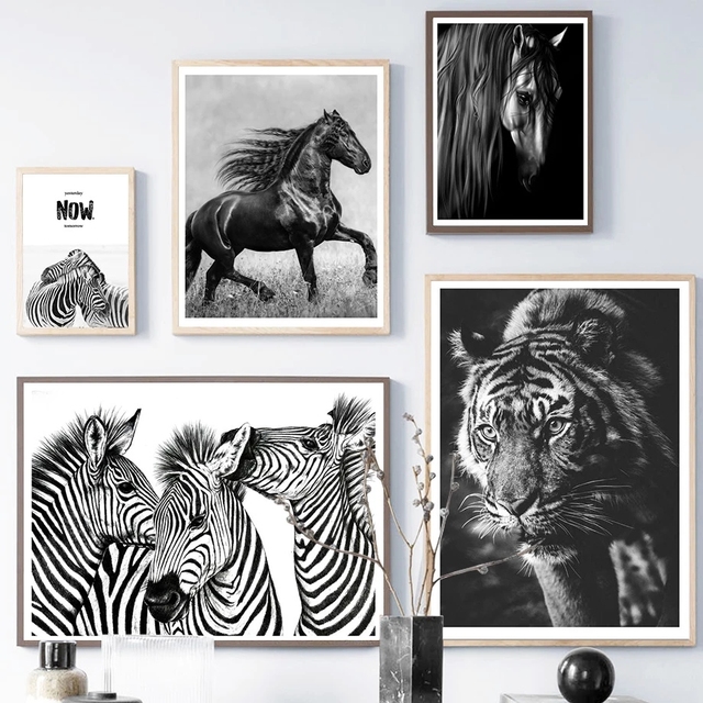 Czarno-biały koń Zebra tygrys - malarstwo na płótnie do dekoracji wnętrz salonu - Wianko - 3