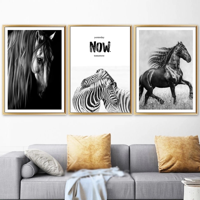 Czarno-biały koń Zebra tygrys - malarstwo na płótnie do dekoracji wnętrz salonu - Wianko - 5