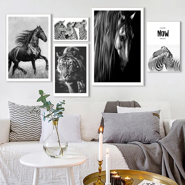 Czarno-biały koń Zebra tygrys - malarstwo na płótnie do dekoracji wnętrz salonu - Wianko - 4