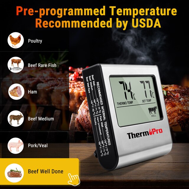 ThermoPro TP-16 - Cyfrowy termometr do piekarnika, kuchni i grilla z zegarem - Wianko - 3