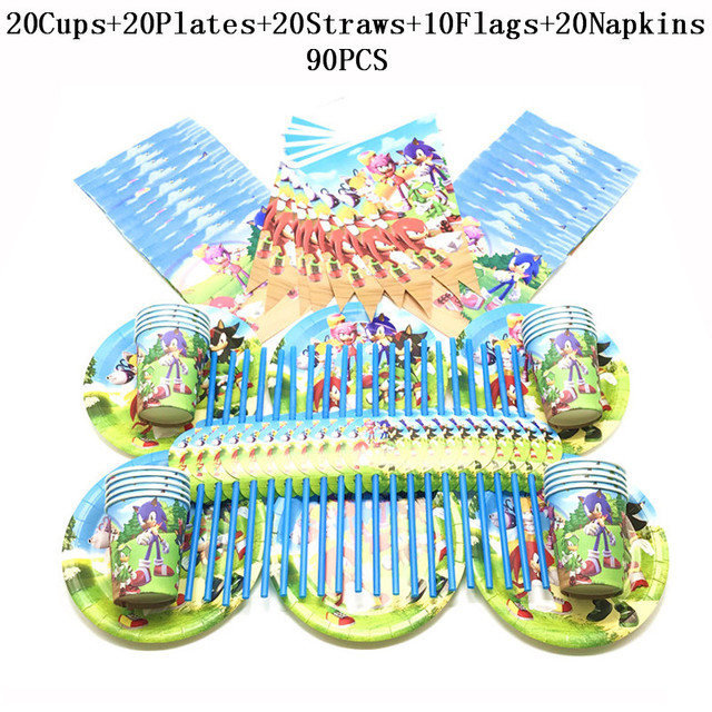 Zestaw stołowy na imprezę urodzinową dla dzieci: 80/90/100 sztuk - gra animowana, puchar, płyta, flaga i dekoracje - Wianko - 8