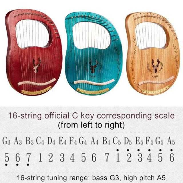 Przenośna harfa na 16 strun, mahoń, z dźwignią strojenia - Wianko - 10