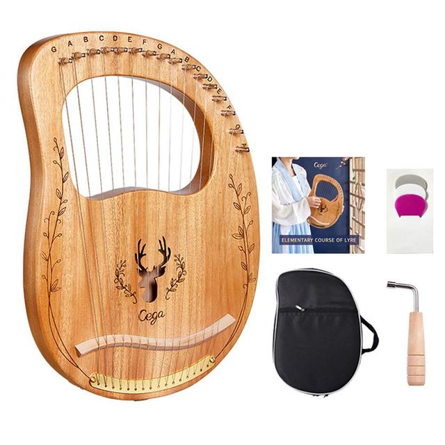 Przenośna harfa na 16 strun, mahoń, z dźwignią strojenia - Wianko - 15