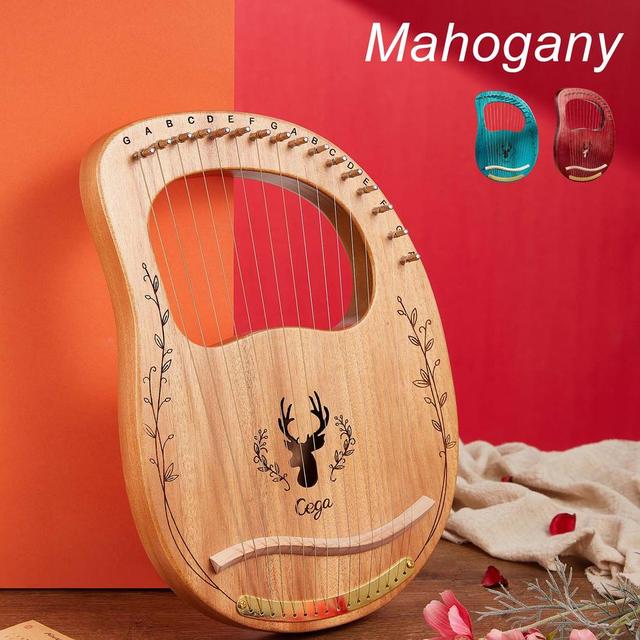 Przenośna harfa na 16 strun, mahoń, z dźwignią strojenia - Wianko - 9