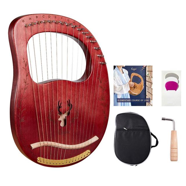 Przenośna harfa na 16 strun, mahoń, z dźwignią strojenia - Wianko - 16