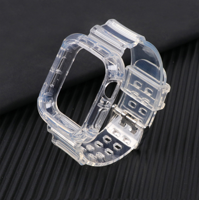 Silikonowy pasek do zegarka Apple Watch, przezroczysty 44mm 40mm iWatch, bransoletka z etui, seria 6 SE 5 4 3 - Wianko - 2