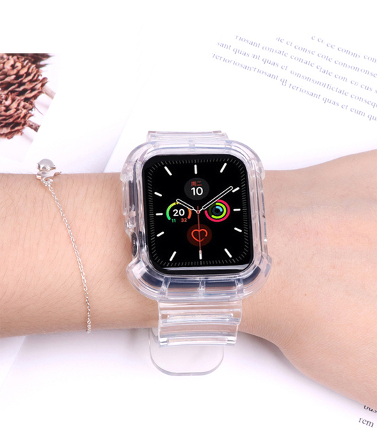 Silikonowy pasek do zegarka Apple Watch, przezroczysty 44mm 40mm iWatch, bransoletka z etui, seria 6 SE 5 4 3 - Wianko - 6