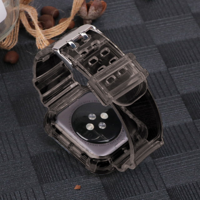 Silikonowy pasek do zegarka Apple Watch, przezroczysty 44mm 40mm iWatch, bransoletka z etui, seria 6 SE 5 4 3 - Wianko - 11