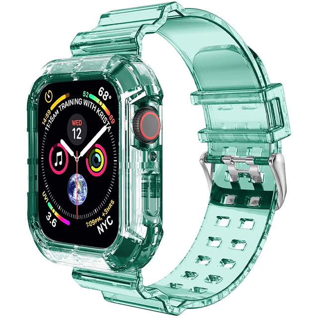 Silikonowy pasek do zegarka Apple Watch, przezroczysty 44mm 40mm iWatch, bransoletka z etui, seria 6 SE 5 4 3 - Wianko - 1