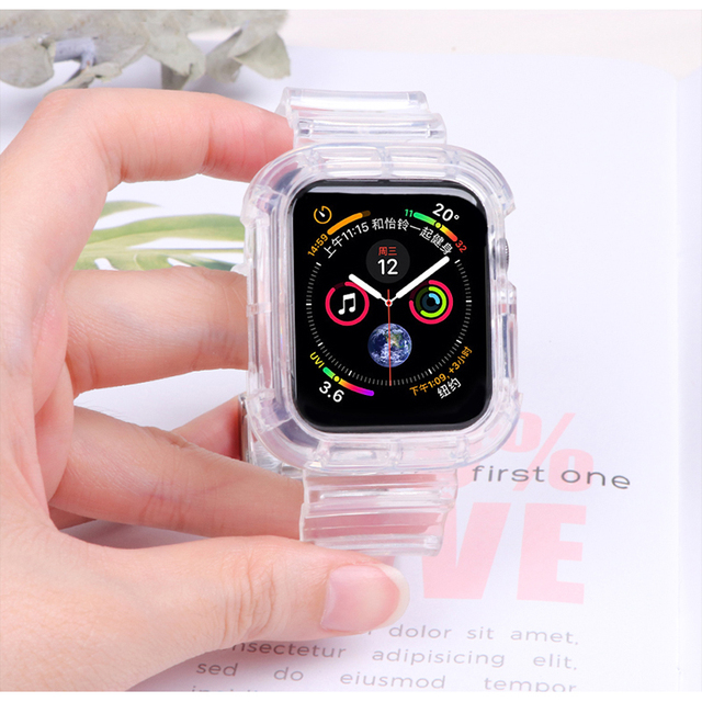 Silikonowy pasek do zegarka Apple Watch, przezroczysty 44mm 40mm iWatch, bransoletka z etui, seria 6 SE 5 4 3 - Wianko - 5