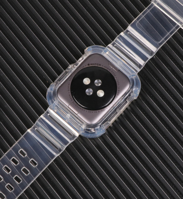 Silikonowy pasek do zegarka Apple Watch, przezroczysty 44mm 40mm iWatch, bransoletka z etui, seria 6 SE 5 4 3 - Wianko - 4