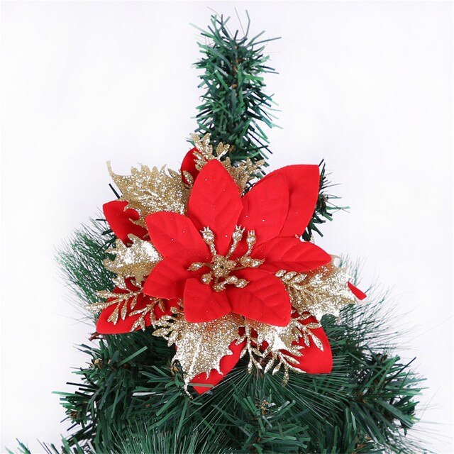 2 sztuki dekoracji na Boże Narodzenie - brokatowe kwiaty do wesołego domu i choinki - Wianko - 18