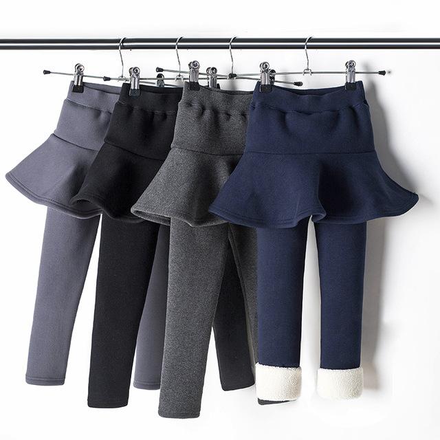 Zimowe legginsy spódnica dziewczyna - ciepłe spodnie dla dzieci, kolor jednolity, typ Culottes z Boot Cut, rozmiar 3-10 lat - Wianko - 1