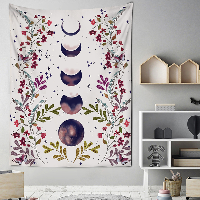 Roślinne gobelin na ścianę - Wschód słońca w ilustrowanym motywie z fazą księżyca, wzór Tarot, idealny do dekoracji wnętrz i praktyk jogi - Wianko - 8