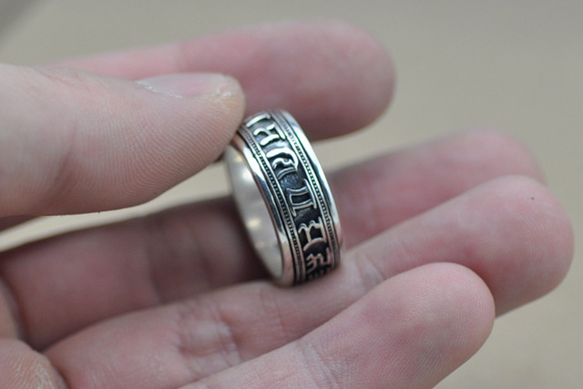 Czysty pierścień mantra sześć słów z czystego srebra próby 925 dla mężczyzn i kobiet w stylu vintage z Om Mani Padme Hum Fine Jewelry - Wianko - 15