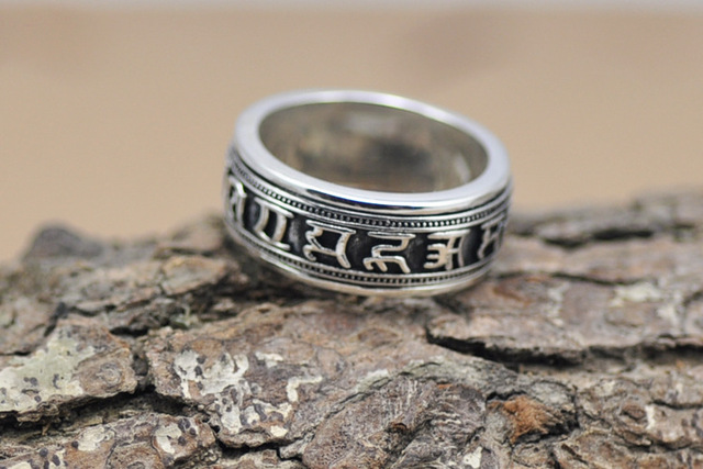 Czysty pierścień mantra sześć słów z czystego srebra próby 925 dla mężczyzn i kobiet w stylu vintage z Om Mani Padme Hum Fine Jewelry - Wianko - 12