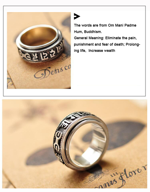 Czysty pierścień mantra sześć słów z czystego srebra próby 925 dla mężczyzn i kobiet w stylu vintage z Om Mani Padme Hum Fine Jewelry - Wianko - 10