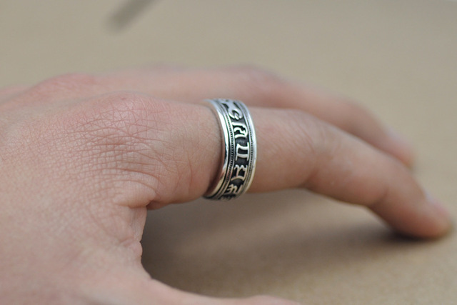 Czysty pierścień mantra sześć słów z czystego srebra próby 925 dla mężczyzn i kobiet w stylu vintage z Om Mani Padme Hum Fine Jewelry - Wianko - 16