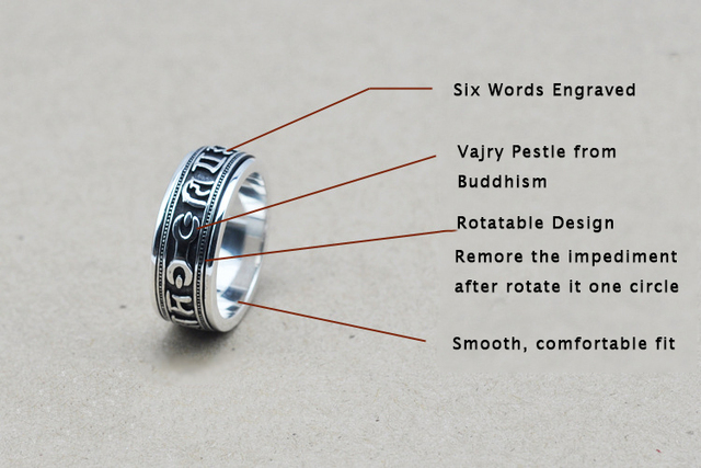 Czysty pierścień mantra sześć słów z czystego srebra próby 925 dla mężczyzn i kobiet w stylu vintage z Om Mani Padme Hum Fine Jewelry - Wianko - 11