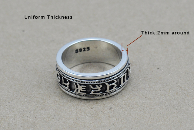 Czysty pierścień mantra sześć słów z czystego srebra próby 925 dla mężczyzn i kobiet w stylu vintage z Om Mani Padme Hum Fine Jewelry - Wianko - 13