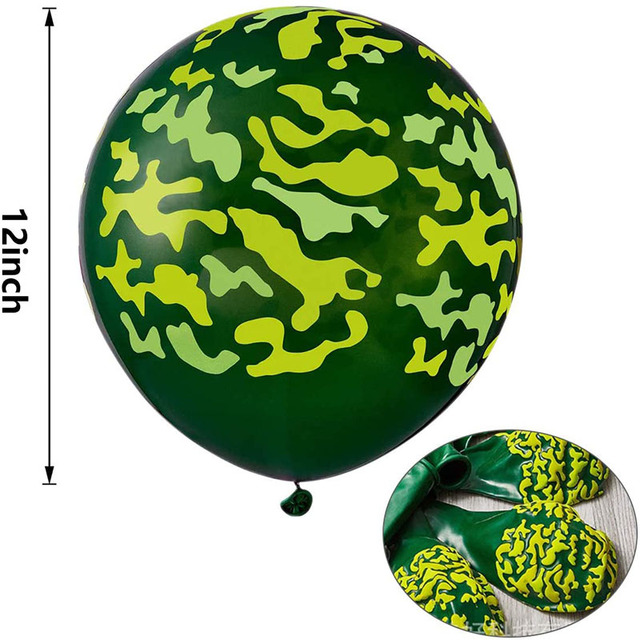 100 sztuk zielonych balonów z motywem wojskowym Camo, lateksowe, 12 cali, dekoracja na imprezę tematyczną, urodziny chłopca - Wianko - 6