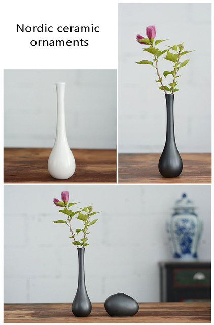 Ceramiczny mały wazon czarny prosty chiński nowoczesny Scandi dom akcesoria dekoracyjne - Wianko - 4