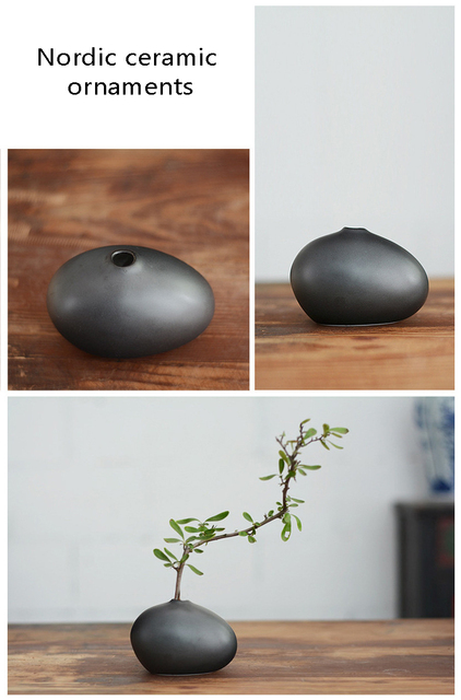 Ceramiczny mały wazon czarny prosty chiński nowoczesny Scandi dom akcesoria dekoracyjne - Wianko - 6