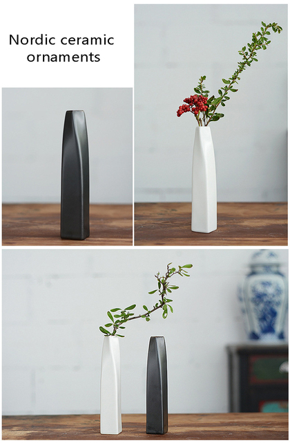 Ceramiczny mały wazon czarny prosty chiński nowoczesny Scandi dom akcesoria dekoracyjne - Wianko - 5