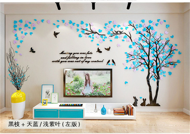 Duże drzewo - dekoracyjne naklejki ścienne z motywem królika i akrylową fakturą 3D do salonu TV - Wianko - 10